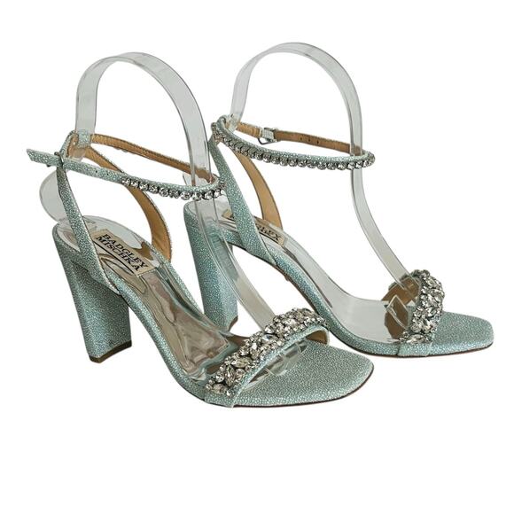 Badgley Mischka Tasmine Tall Evening  Heeled Sandal In Soft Blue Size 6 - Picture 12 of 13